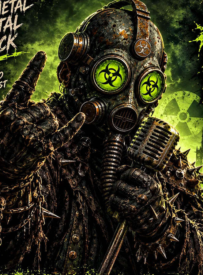 Artwork of Mister The Plague, a masked pirate radio host at a battered vintage microphone.